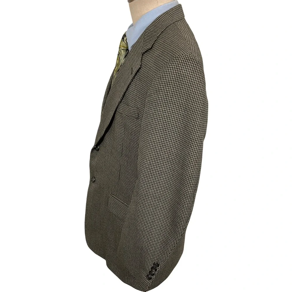 Stafford Blazer Mens 40R Black Gray Houndstooth‎ 2 Button Wool Jacket Sport Coat